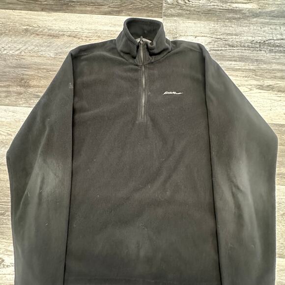 Eddie Bauer Black Mens LT Quarter Zip Polartec Fleece Pullover Sweatshirt Gorp - Picture 3 of 10